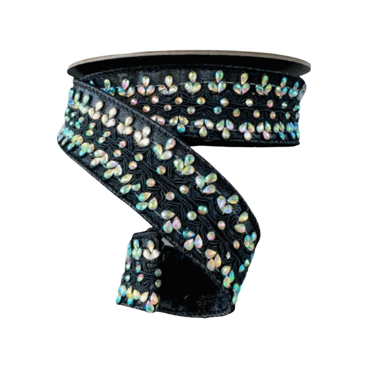 1.5" Metallic Dupion Iris Jewel Ribbon: Black (5 Yards)