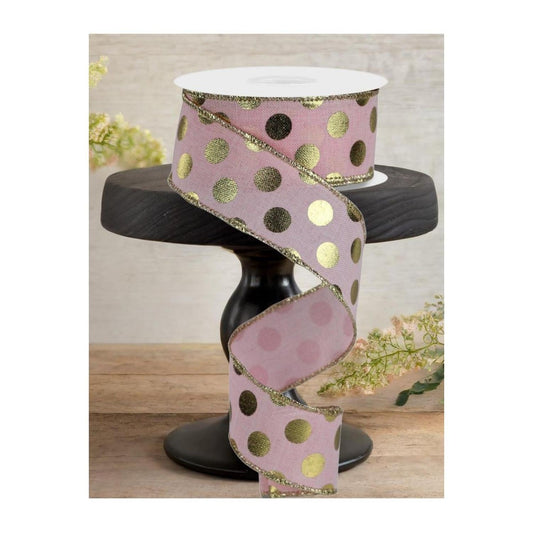 1.5" Metallic Polka Dots Ribbon: Pale Pink (10 Yards)