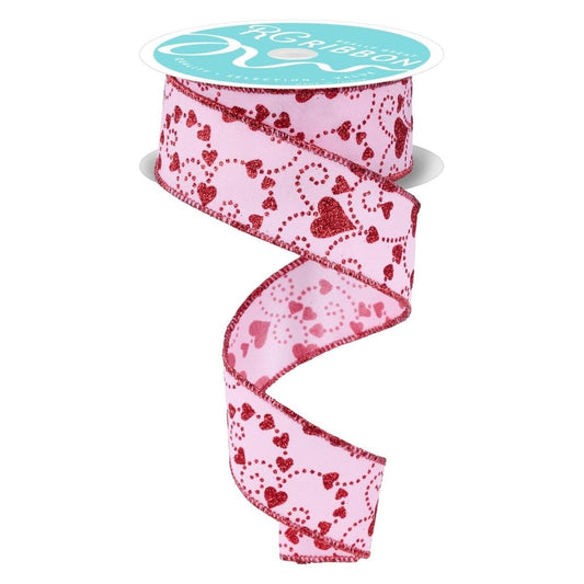 1.5" Mini Swirl Heart Ribbon: Pink/Red (10 Yard)