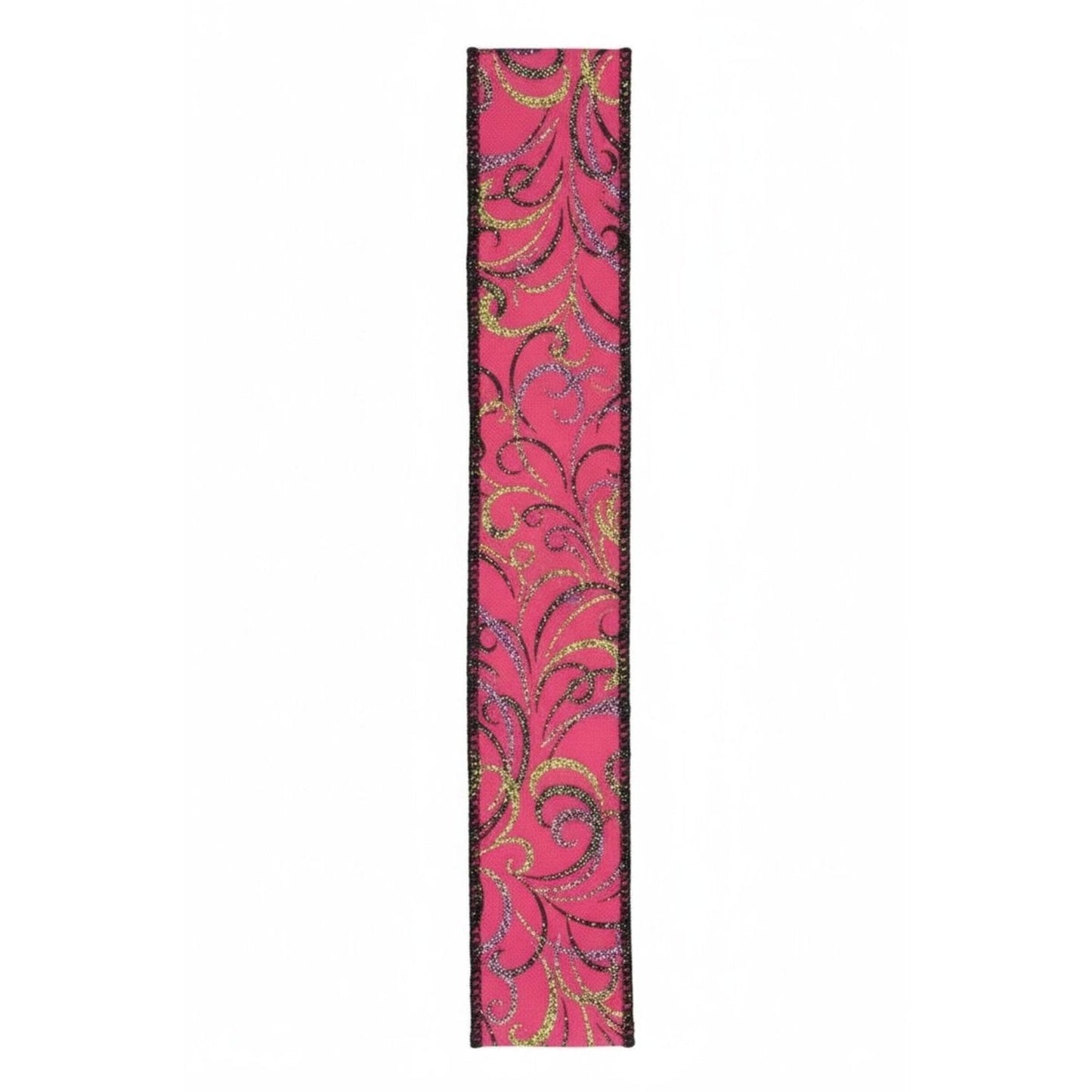 1.5" Multi Swirls Glitter Ribbon: Hot Pink/Lime/Black (10 Yard)