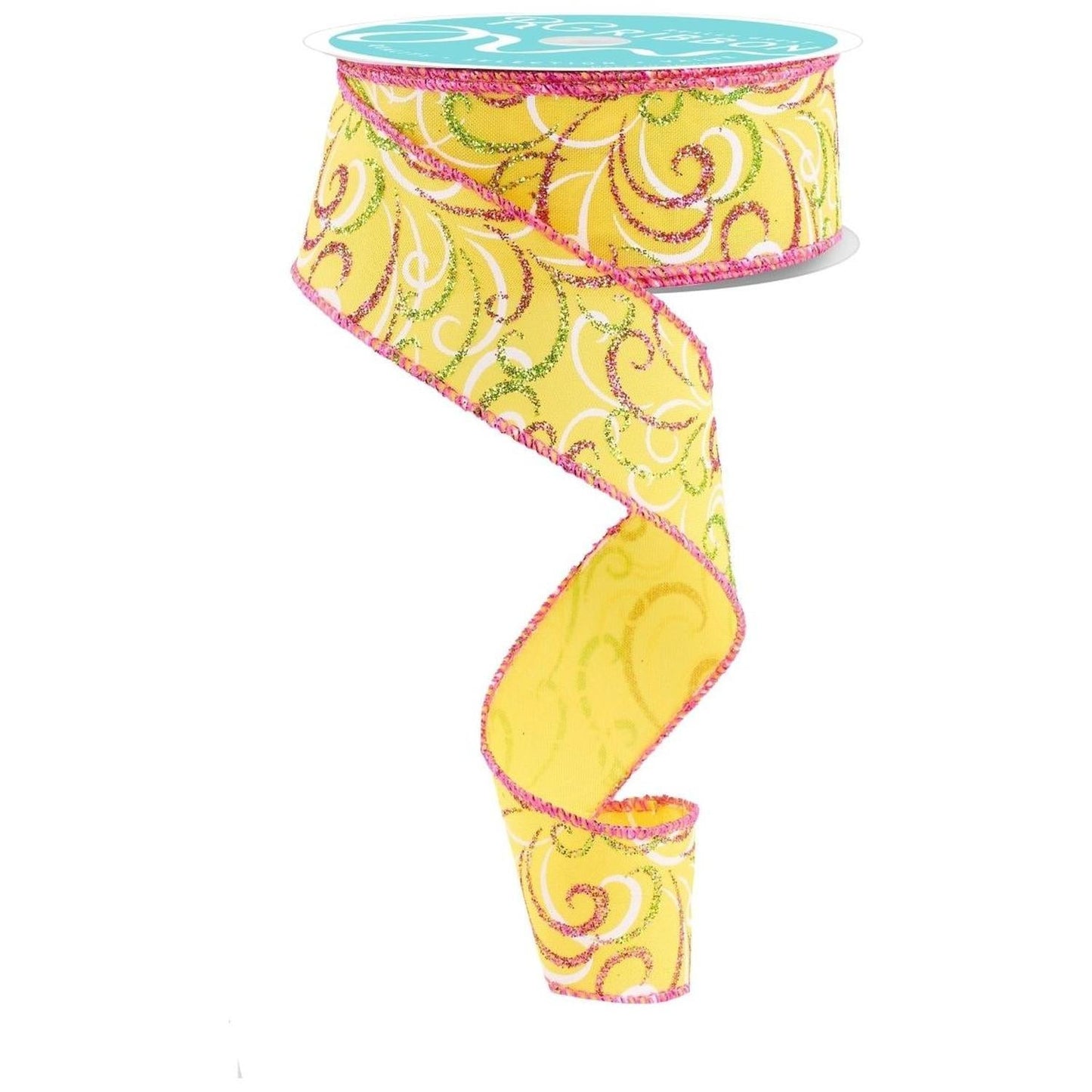 1.5" Multi Swirls Glitter Ribbon: Yellow/Pink/Lime (10 Yard)