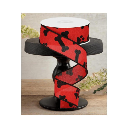 1.5" Paw Print Royal Ribbon: Red & Black (10 Yards)
