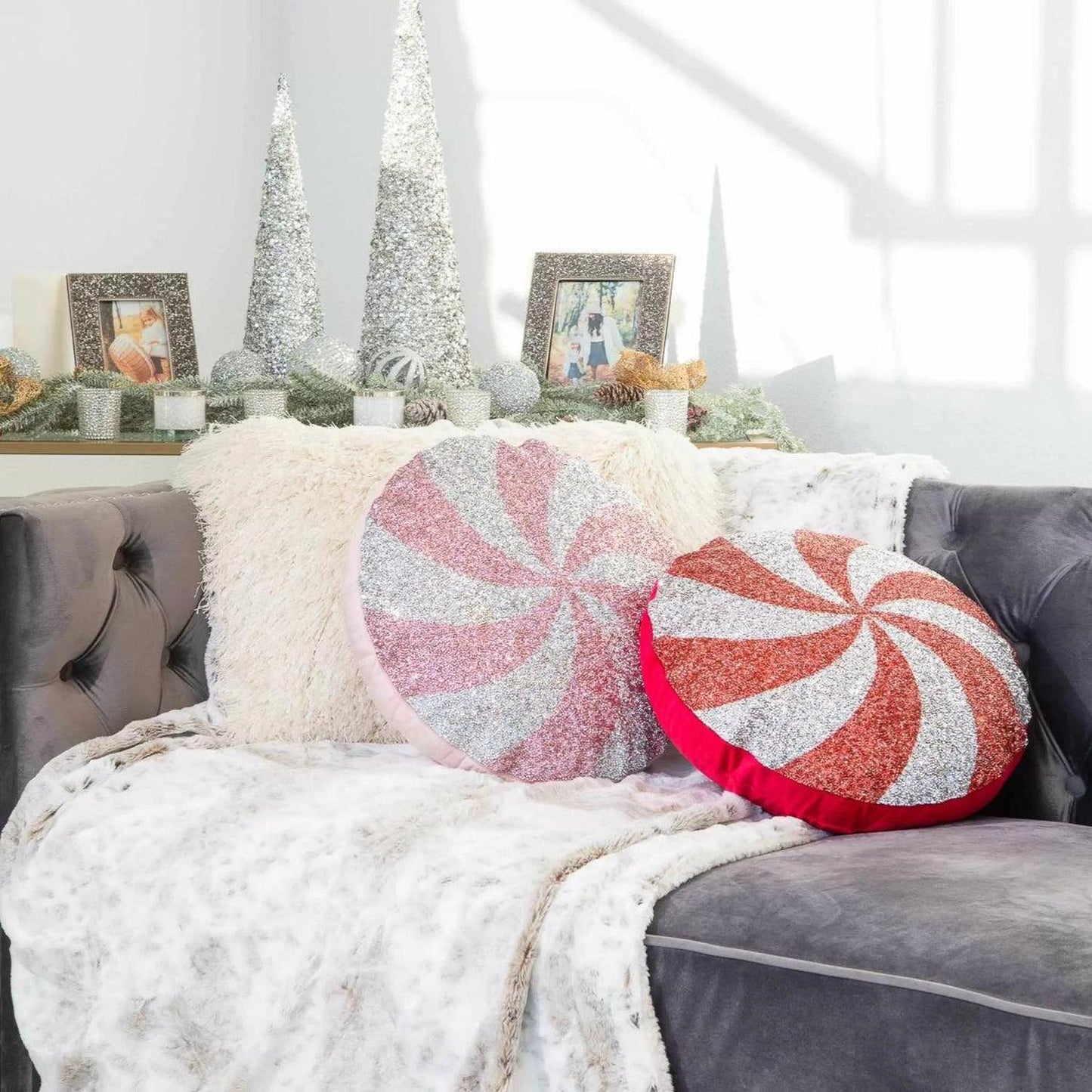 15" Peppermint Shaped Pillow: Red
