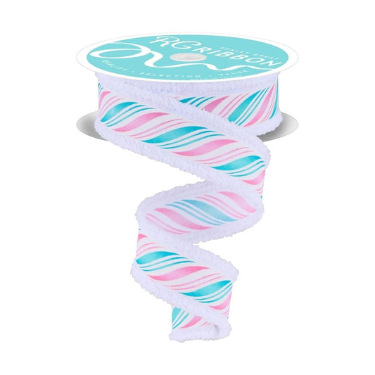 1.5" Peppermint Twist Drift Ribbon: Pink/Mint (10 Yards)