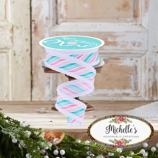 1.5" Peppermint Twist Drift Ribbon: Pink/Mint (10 Yards)