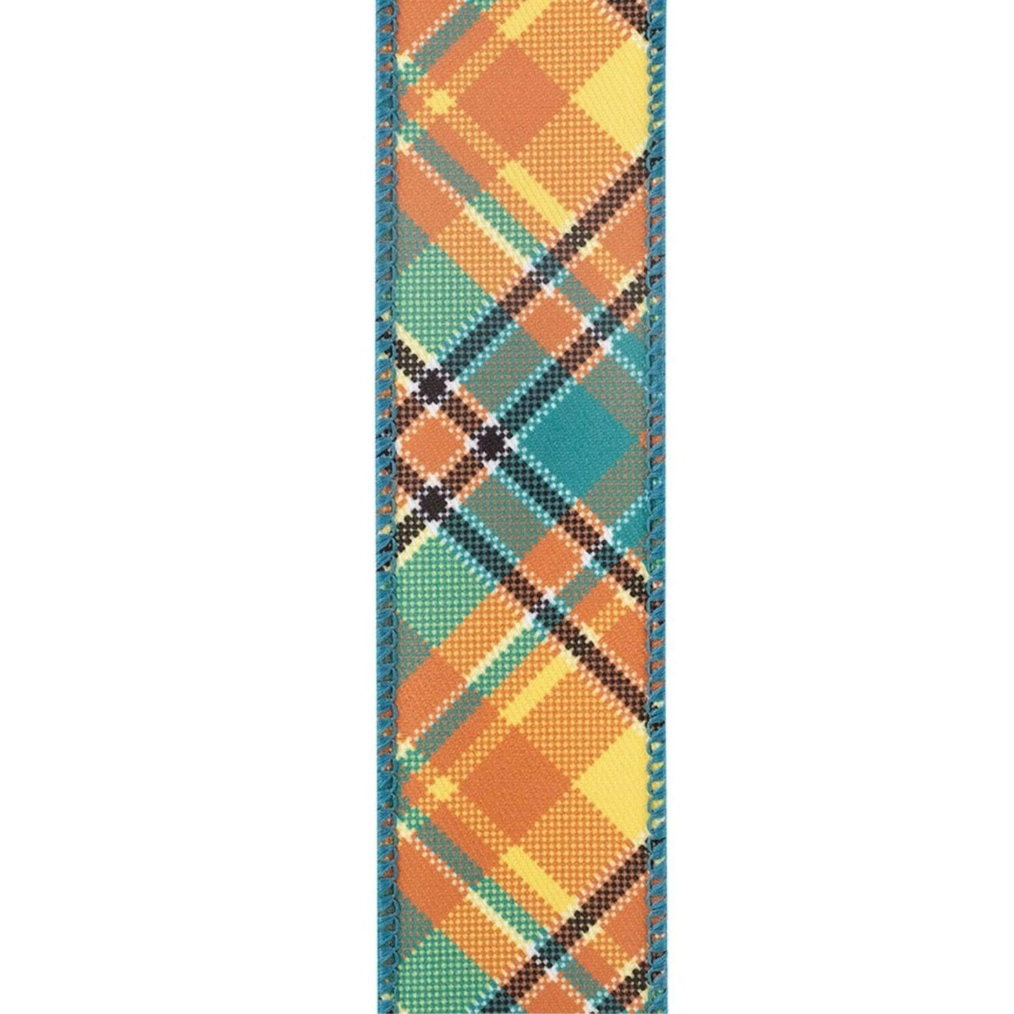 1.5" Plaid Nelson Diagonal Ribbon: Turquoise (20 Yards)