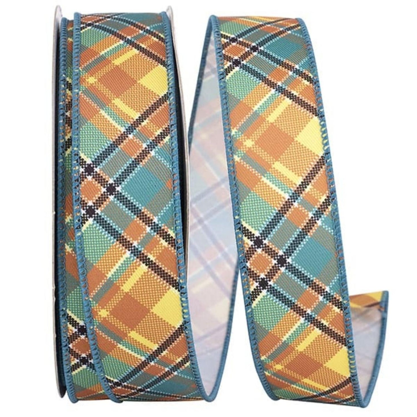 1.5" Plaid Nelson Diagonal Ribbon: Turquoise (20 Yards)