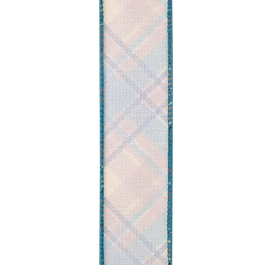 1.5" Plaid Nelson Diagonal Ribbon: Turquoise (20 Yards)