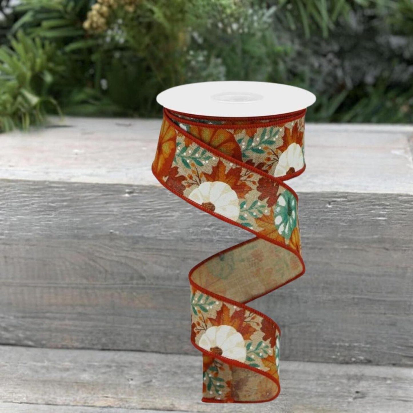 1.5" Pumpkin Foliage Ribbon: Light Tan (10 Yards)