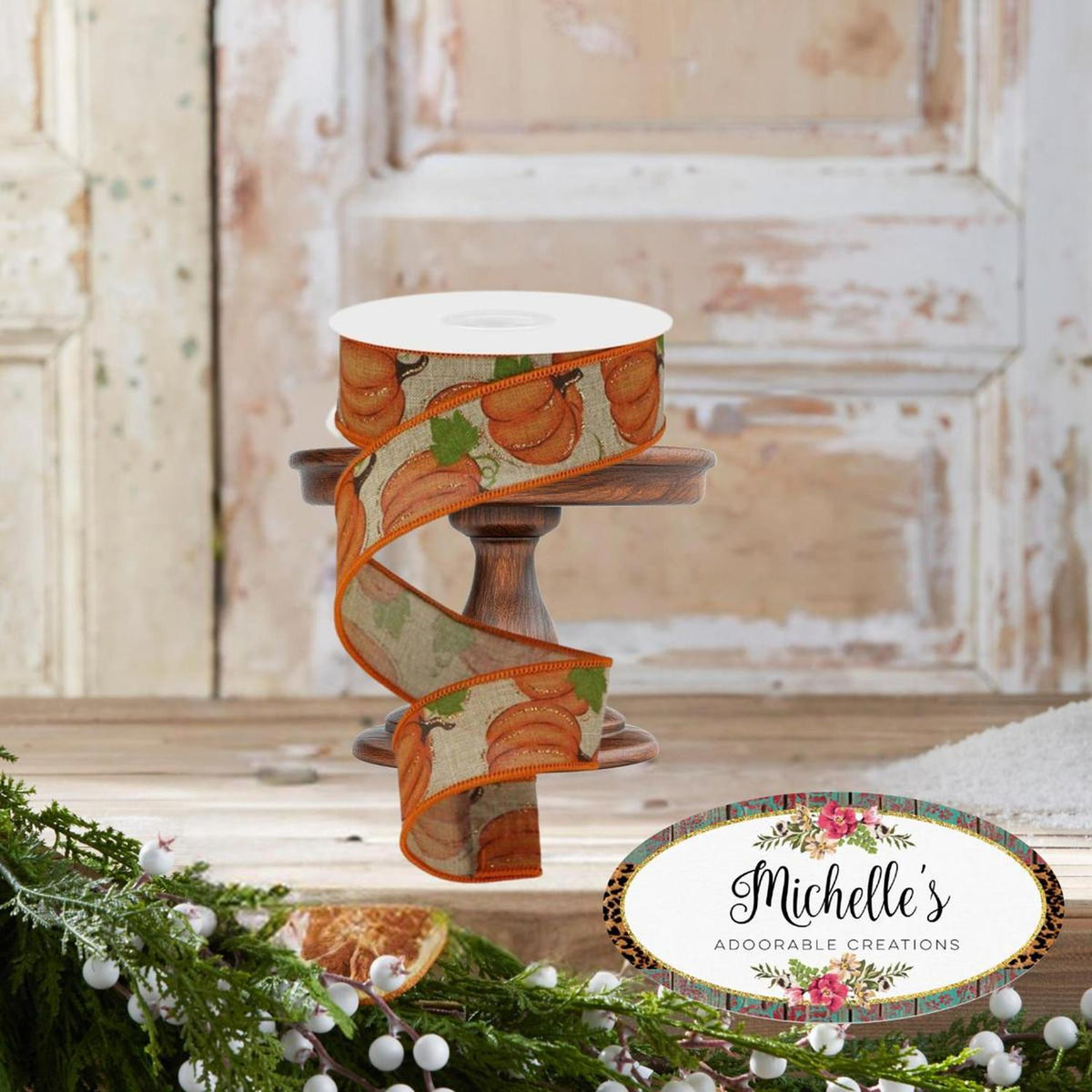 1.5" Pumpkin Patch Ribbon: Light Beige (10 Yards)