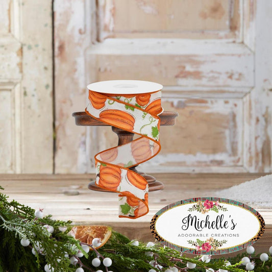 1.5" Pumpkin Patch Ribbon: Off White (10 Yards)