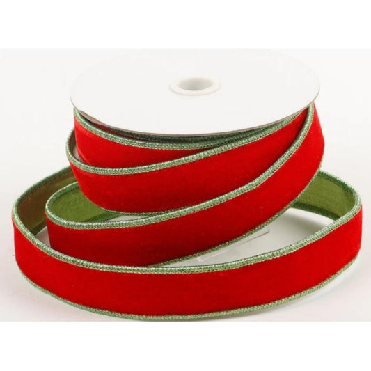 1.5" Red Velvet Lime Green Dupion Ribbon (5 Yards)