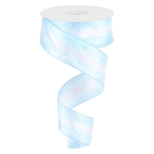 1.5" Satin Team Stripe Ribbon: Light Blue & White (10 Yards)