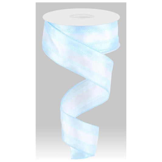 1.5" Satin Team Stripe Ribbon: Light Blue & White (10 Yards)