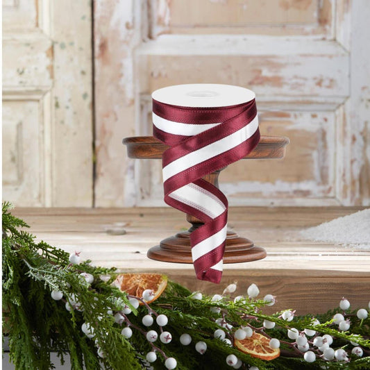 1.5" Satin Team Stripe Ribbon: Maroon & White (10 Yards)