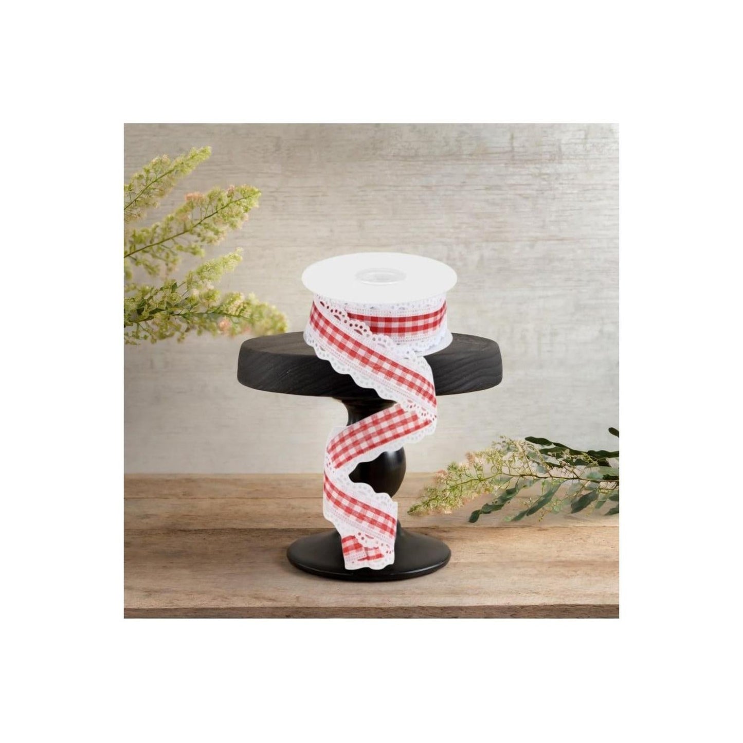 1.5" Scalloped Edge Gingham Ribbon: Red & White (10 Yard)