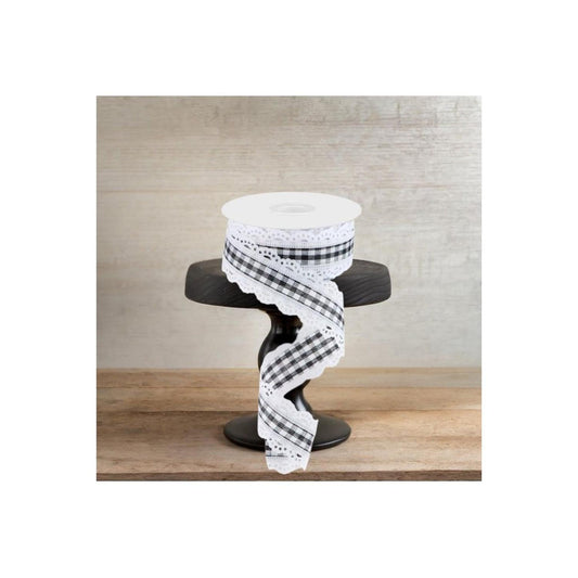 1.5" Scalloped Edge Gingham Ribbon: White (10 Yard)