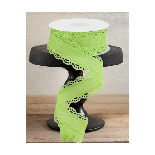 1.5" Scalloped Edge Ribbon: Bright Green (10 Yard)