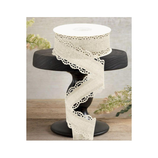 1.5" Scalloped Edge Ribbon: Cream (10 Yard)