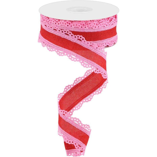 1.5" Scalloped Edge Ribbon: Red/Pink (10 Yard)