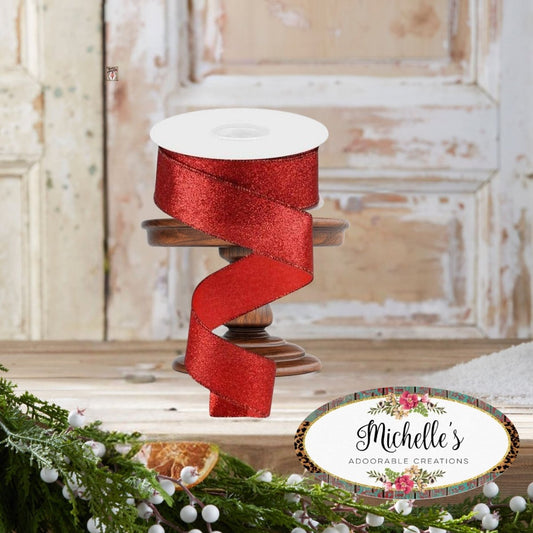 1.5" Shimmer Glitter Ribbon: Red (10 Yards)
