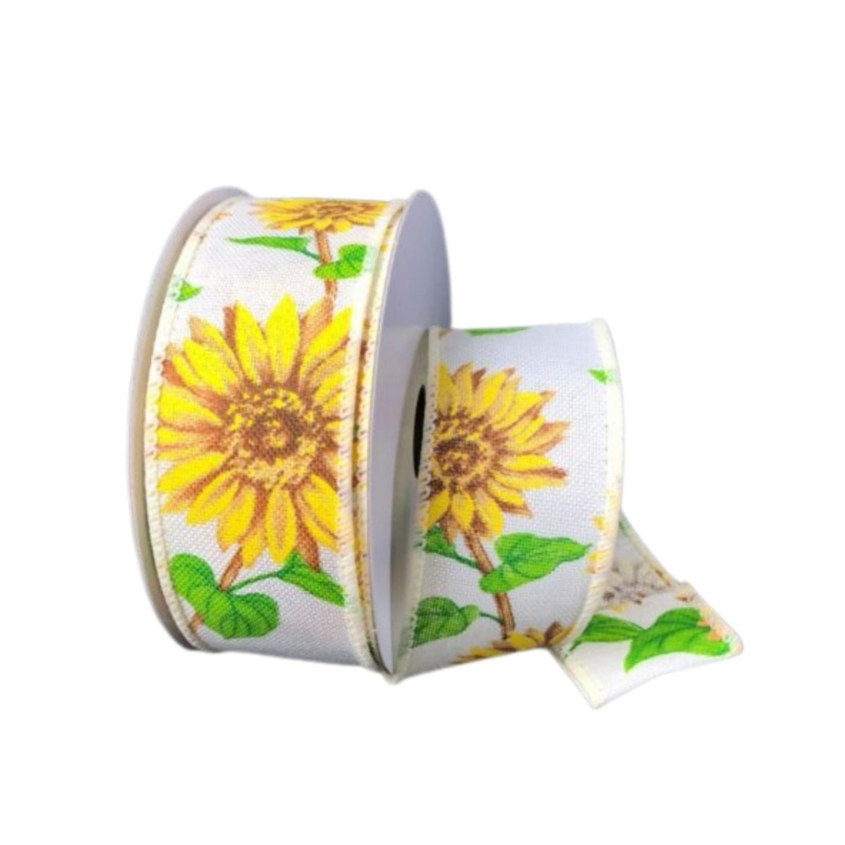 1.5" Sunflowers Linen Ribbon: Ivory (10 Yards)