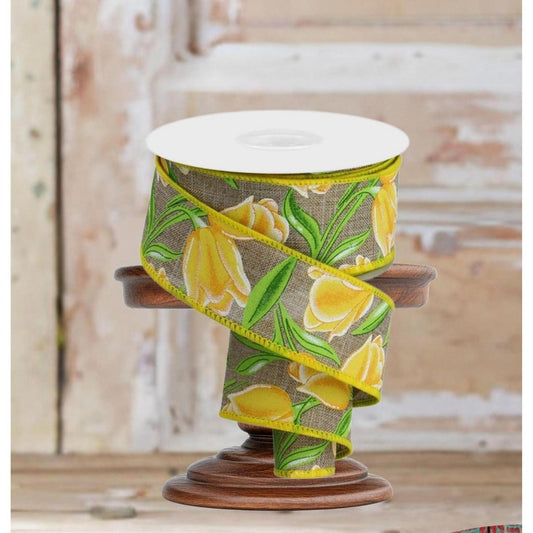 1.5" Tulips on Royal Ribbon: Yellow (10 Yards)
