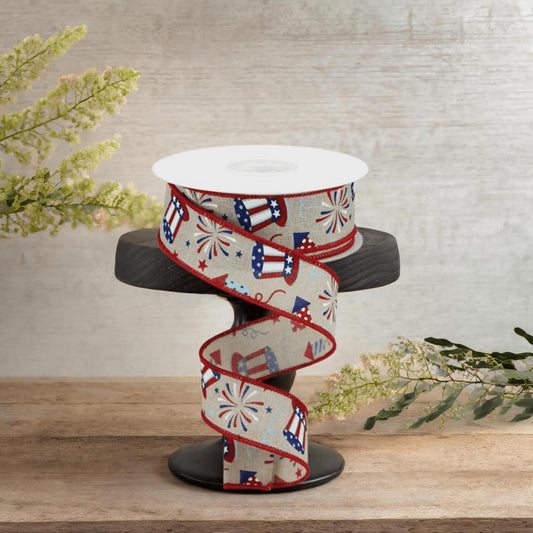 1.5" Uncle Sam Fireworks Ribbon: Natural (10 Yards)