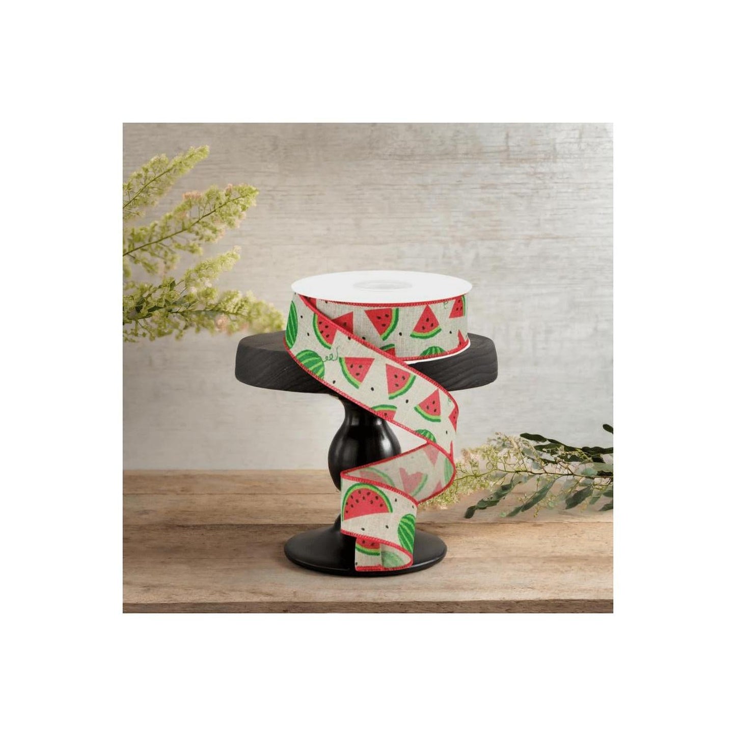 1.5" Watermelon Slices Canvas Ribbon: Natural (10 Yards)
