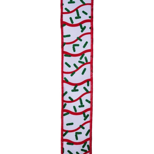 1.5" Wavy Stripe Glitter Sprinkle Ribbon: White (10 Yards)