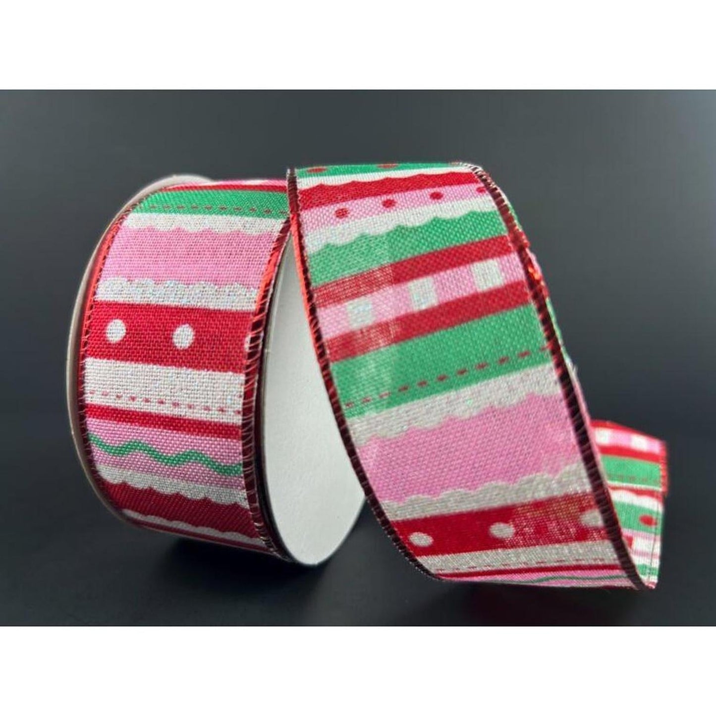 1.5" Whimsy Stripe Ribbon: Red, Mint, Pink