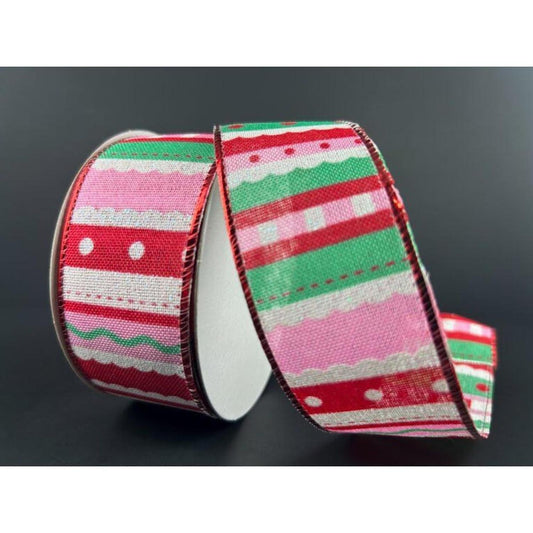 1.5" Whimsy Stripe Ribbon: Red, Mint, Pink