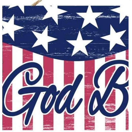 15" Wooden Sign: God Bless America (White)