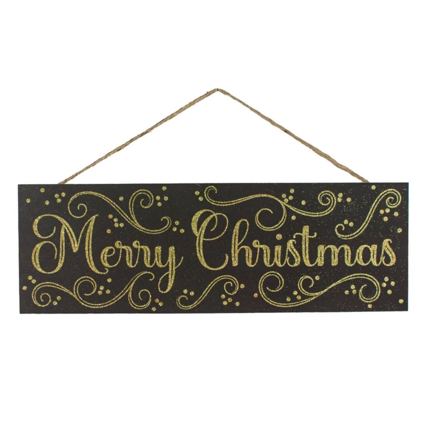 15" Wooden Sign: Merry Christmas Black/Gold
