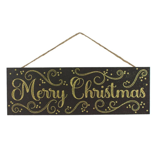 15" Wooden Sign: Merry Christmas Black/Gold