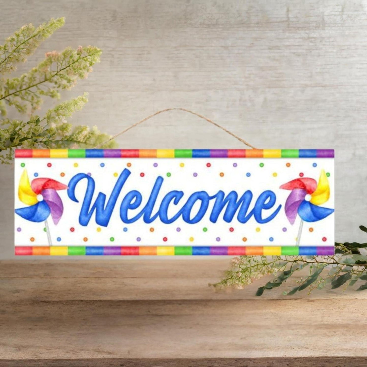 15" Wooden Sign: Welcome Pinwheels