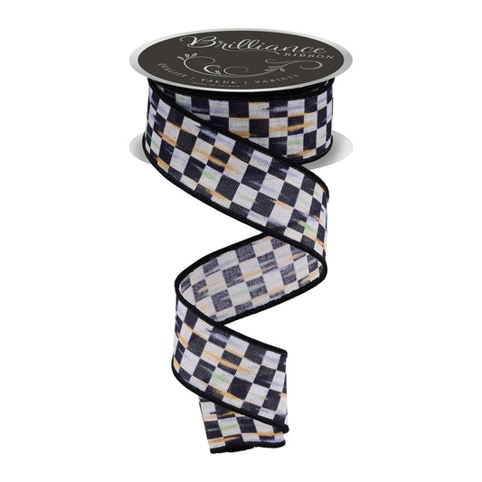 1.5in Mini Antique Checkerboard Ribbon: Black (10 Yards)