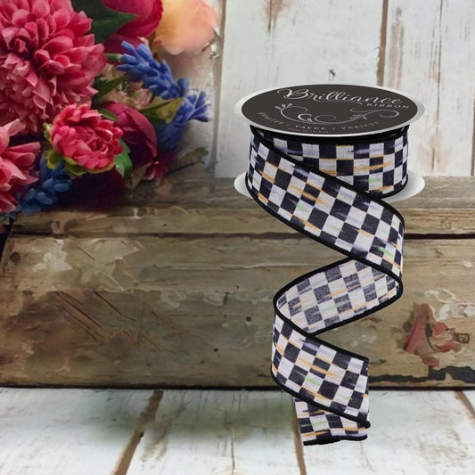 1.5in Mini Antique Checkerboard Ribbon: Black (10 Yards)