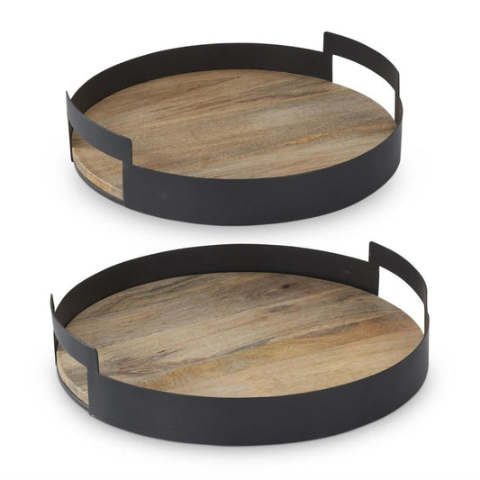 16 inch Black Metal Edge Wood Nesting Trays (Set of 2)