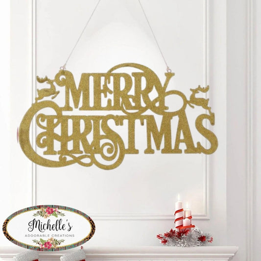16" Metal Merry Christmas Hanger: Gold