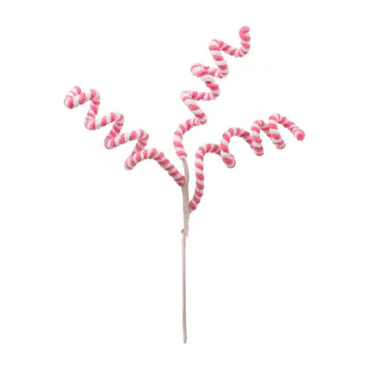 16" Peppermint Curly Chenille Pick: Pink & White