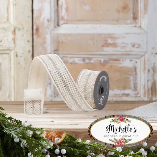 1.75" Audrey Pearls Ribbon: Ivory (3 Yards)