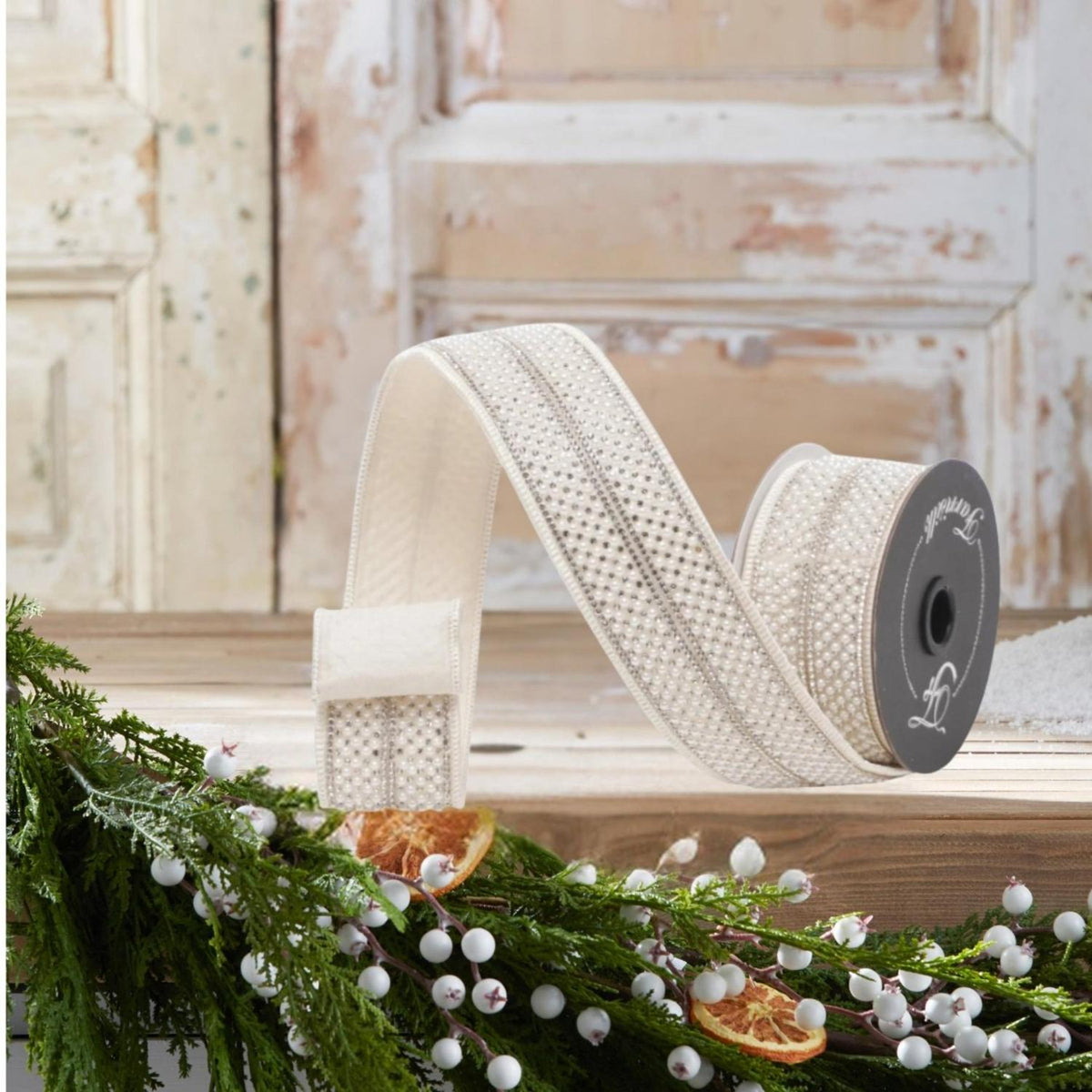 1.75" Audrey Pearls Ribbon: Ivory (3 Yards)