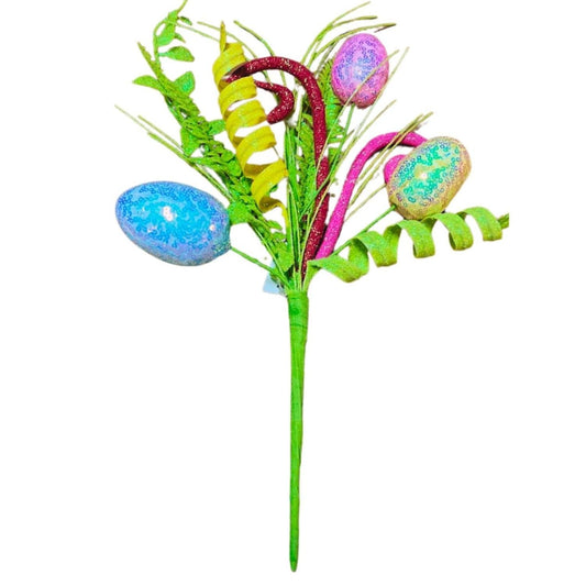 18" Iridescent Egg, Fern, Leaf, Coil, Grass Pick