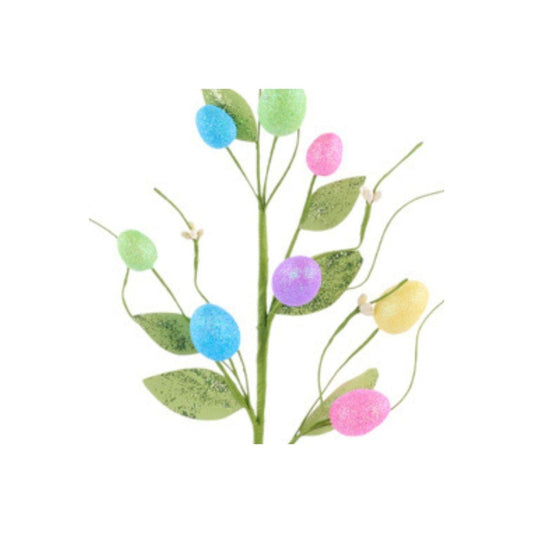 18" Iridescent Glitter Egg and Pip Leaf Spray