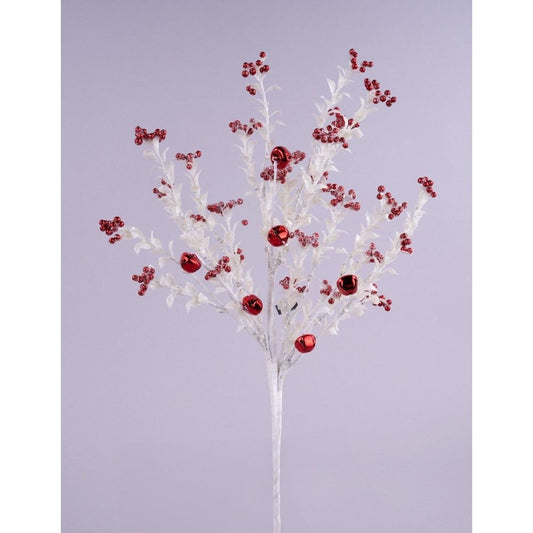 18" Jingle Bell Berry Leaf Spray: White/Red