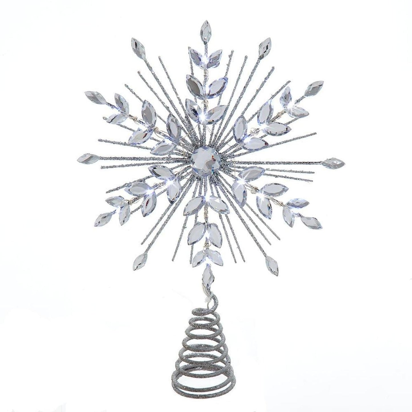 18-Light Cool White LED Silver Glittered Snowflake Tree Topper