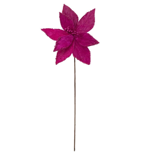 19" Beaded Poinsettia Pick: Fuchsia Pink