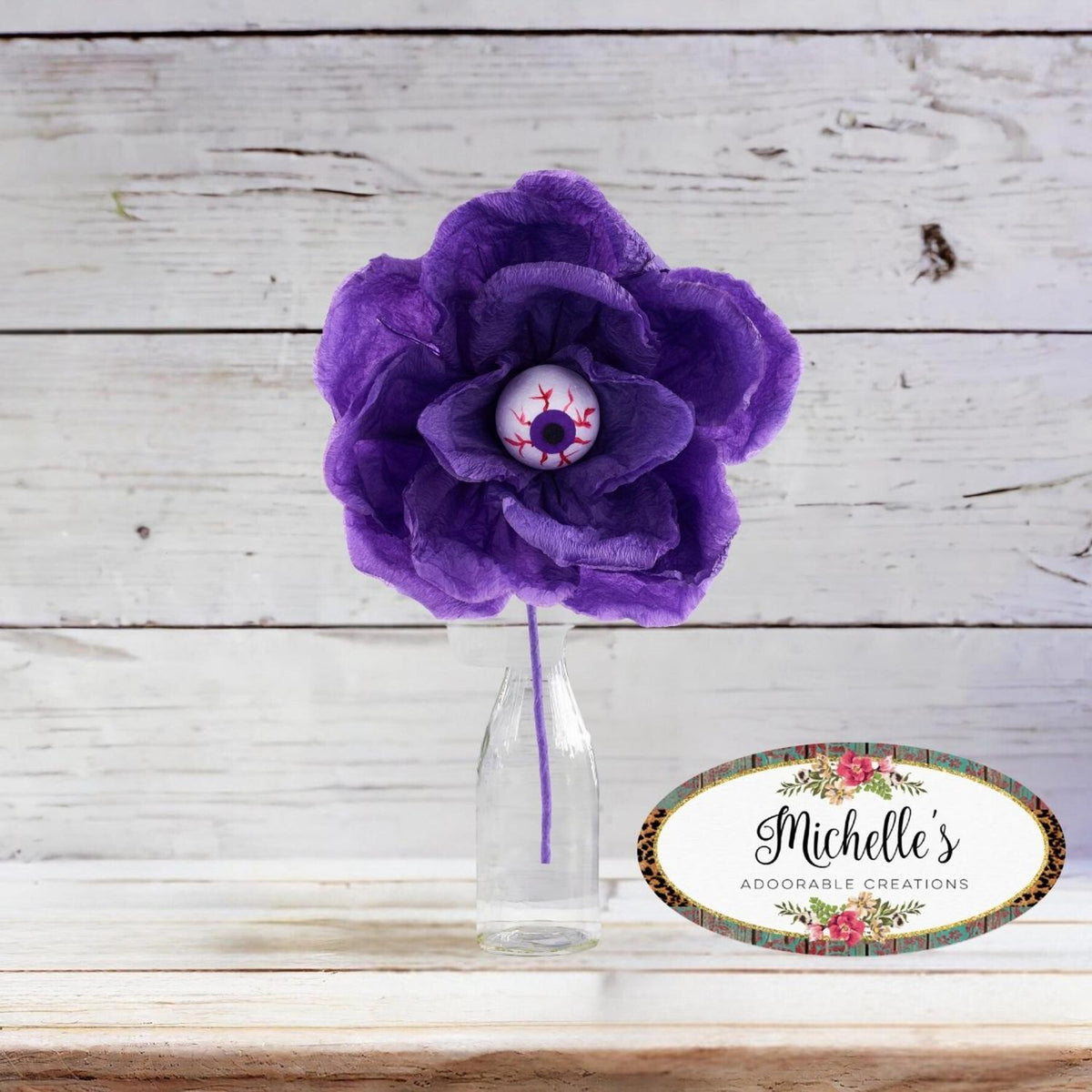19" Paper Rose Eyeball Stem: Purple