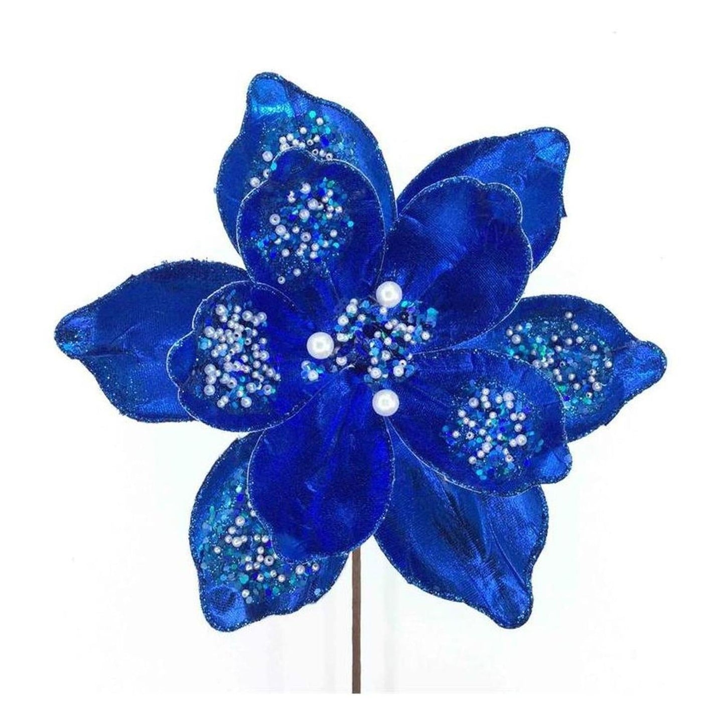 21" Sequin Magnolia Bloom Spray: Blue